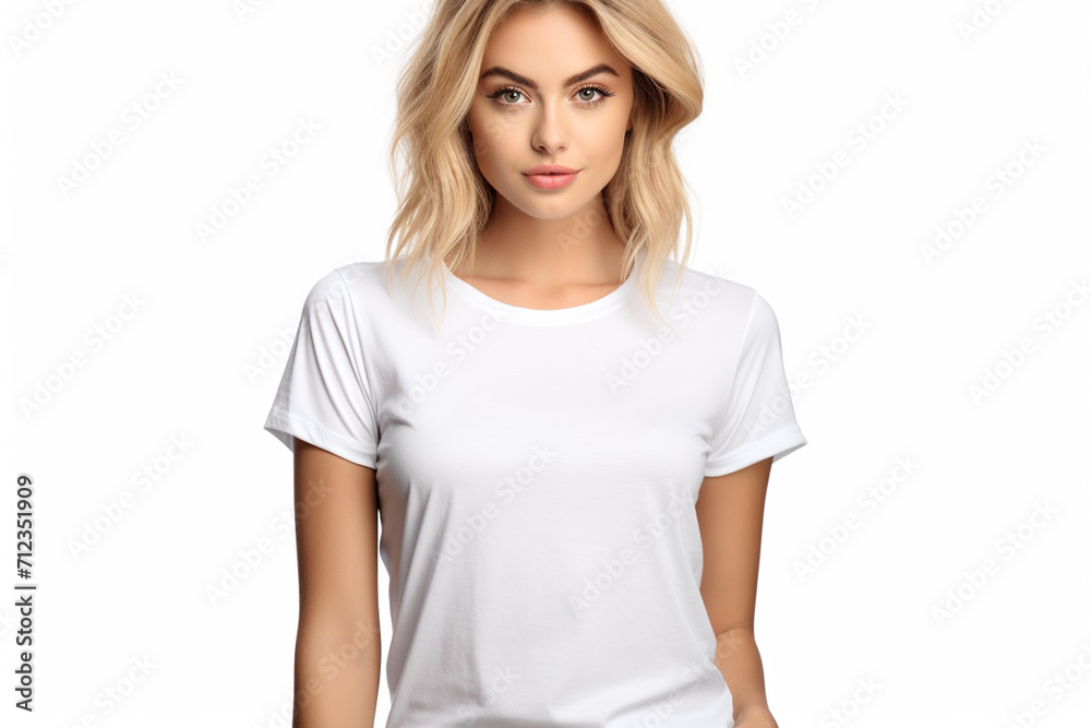 Woman in White Tshirt Mockup created with Generative AI Woman in White Tshirt Mockup created with Generative AI