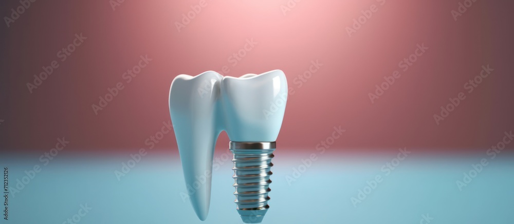 3D rendering, dental implant Healthy gums and with light blue copy space background - obrazy, fototapety, plakaty 