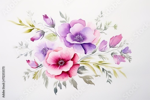 Greeting card with flowers, watercolor, can be used as invitation card for wedding, birthday and other holiday and summer background © TIYASHA
