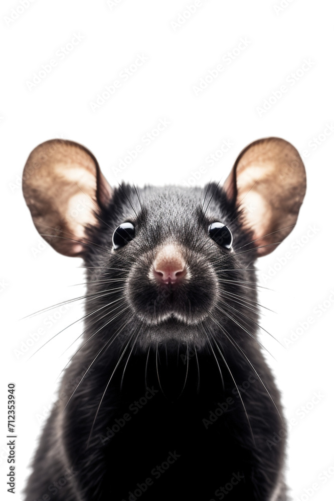 Black Mice face hand drawn realistic style on transparent background.