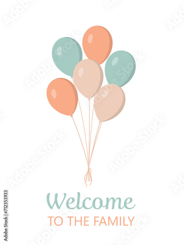 Welcome to the family card with ballons