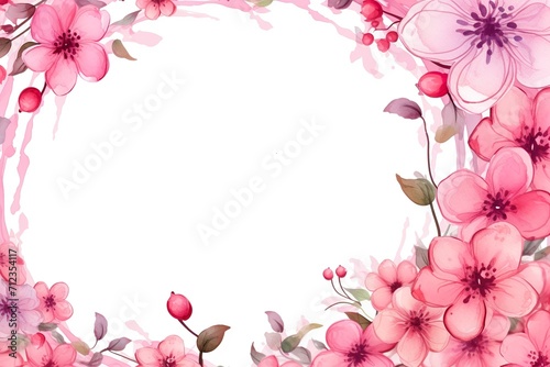 Circle Frame with Pink Watercolor Flowers. Beautiful Mother's Day Illustration with copy-space.