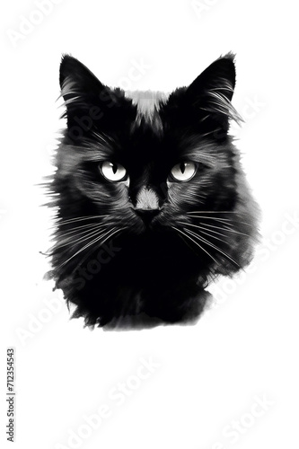 Black cat hand drawn realistic style on transparent background. © PNGstock