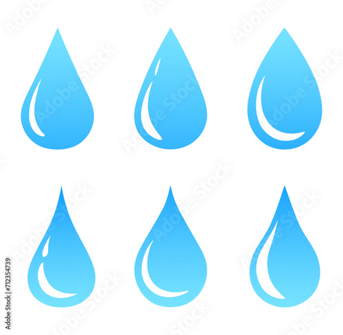Set of water drops isolated on white background.Set of blue icons of water drops. Vector abstract water illustration in flat style.Water symbol for logo design.Vector illustration.