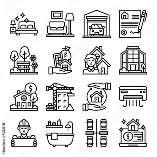 real estate outline icon set