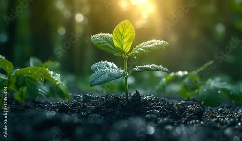 A small plant sprouting out of the ground. Generative AI