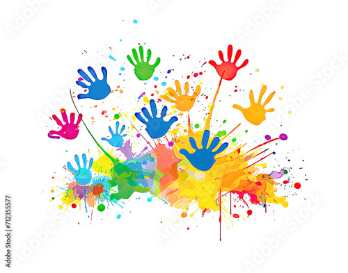 Colorful Hand Prints of Holi Colors on White Background