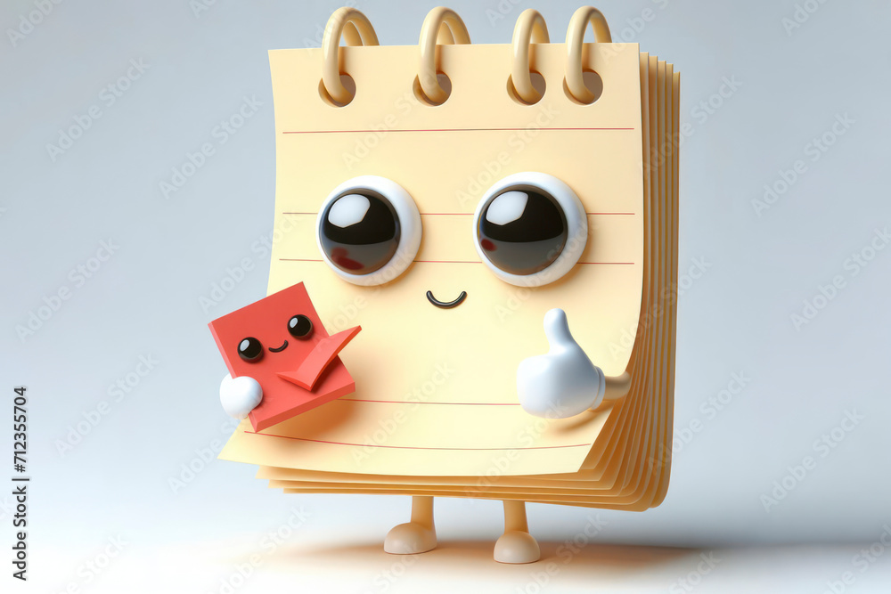 Naklejka premium little cute happy note paper 3d character with bulging eyes on solid a white background. ai generative