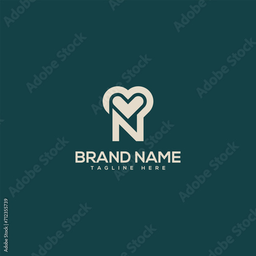 Alphabet letter N heart symbol logo icon design template vector elements.