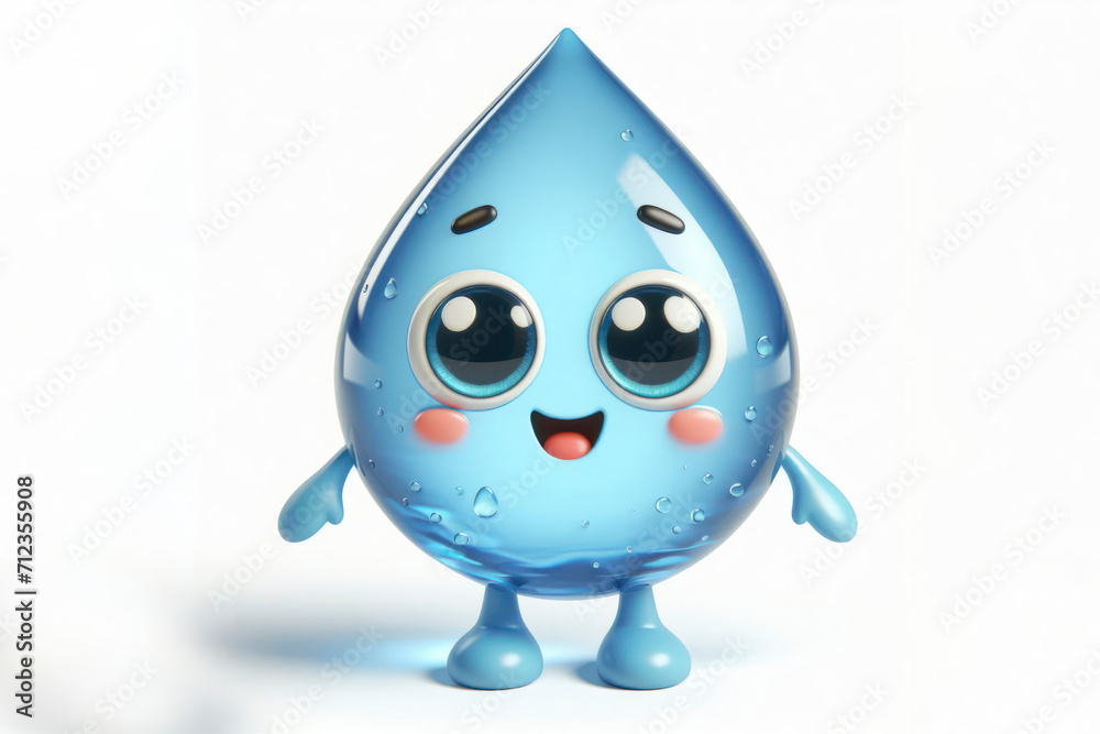little cute happy water 3d character with bulging eyes on solid a white background. ai generative little cute happy water 3d character with bulging eyes on solid a white background. ai generative