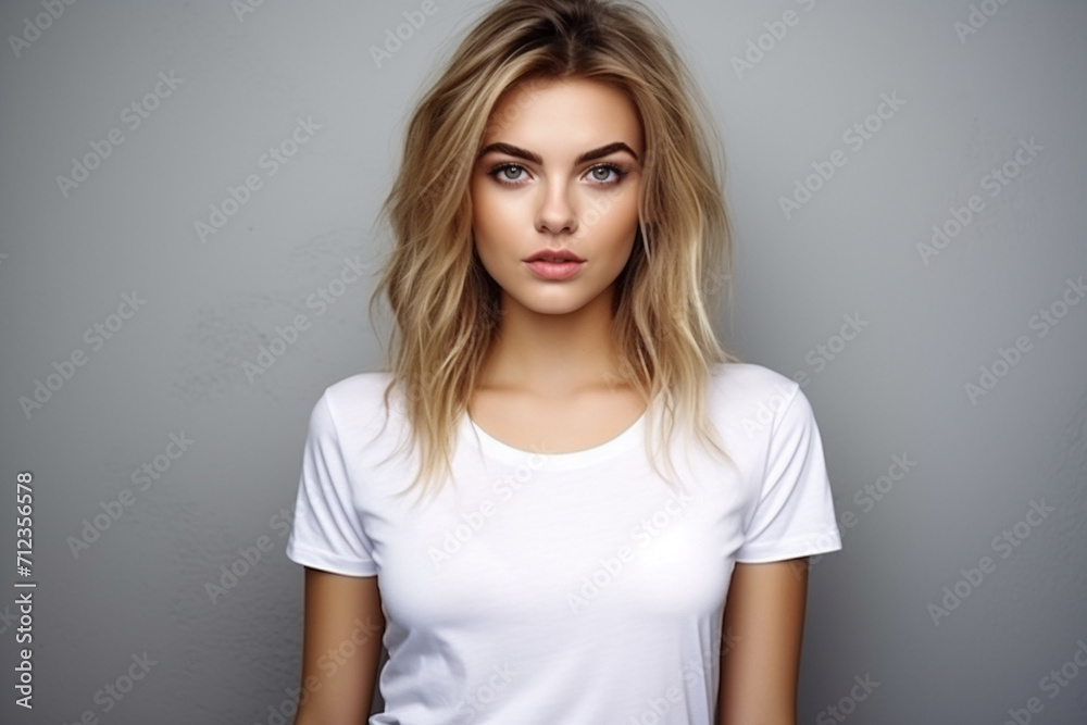 Woman in White Tshirt Mockup created with Generative AI Woman in White Tshirt Mockup created with Generative AI