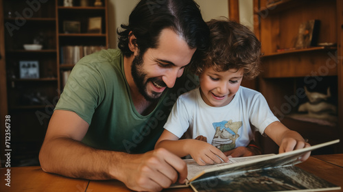 Homem brasileiro ajudando seu filho no dever de casa  photo