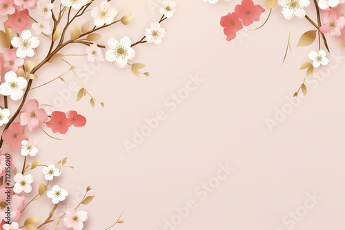 Minimalist sakura cherry blossom pink and gold greeting card template illustration