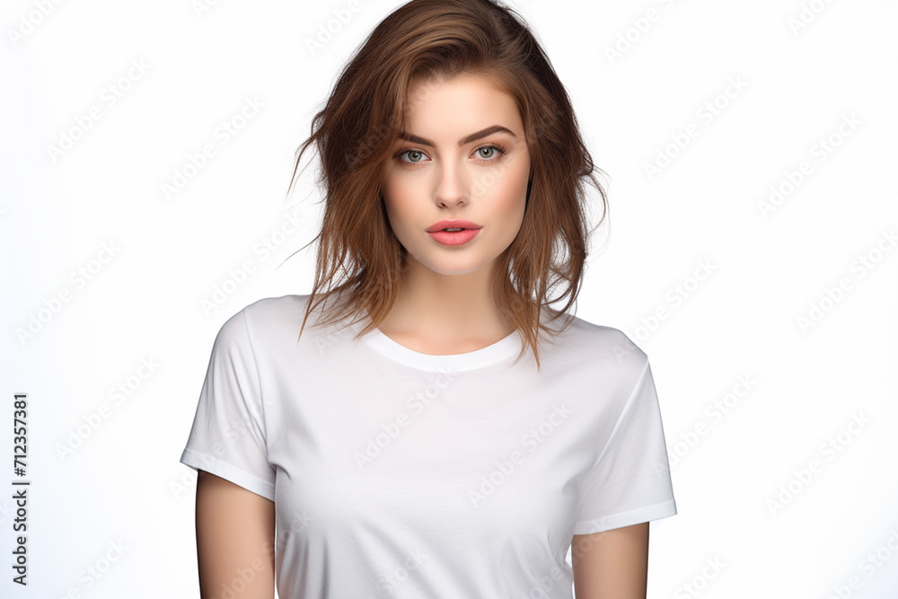 Woman in White Tshirt Mockup created with Generative AI Woman in White Tshirt Mockup created with Generative AI