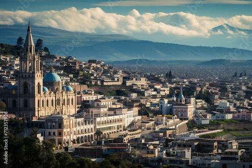 View of Quito's historic district in Ecuador. Generative AI photo