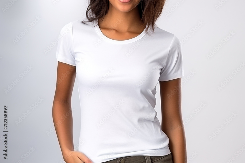 Woman in White Tshirt Mockup created with Generative AI Woman in White Tshirt Mockup created with Generative AI