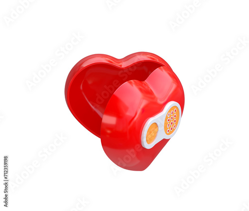 Heart shaped safe, insulated on white background. 3d illustration.