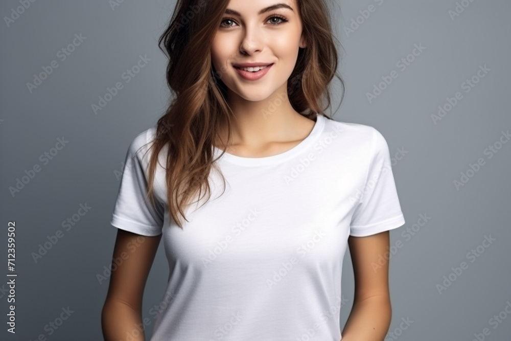 Woman in White Tshirt Mockup created with Generative AI Woman in White Tshirt Mockup created with Generative AI