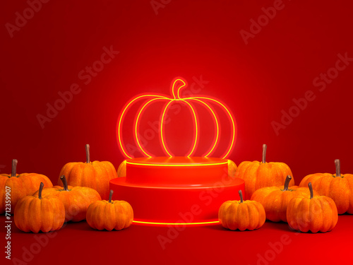 Halloween. Pumpkins on the podium. 3d illustration
