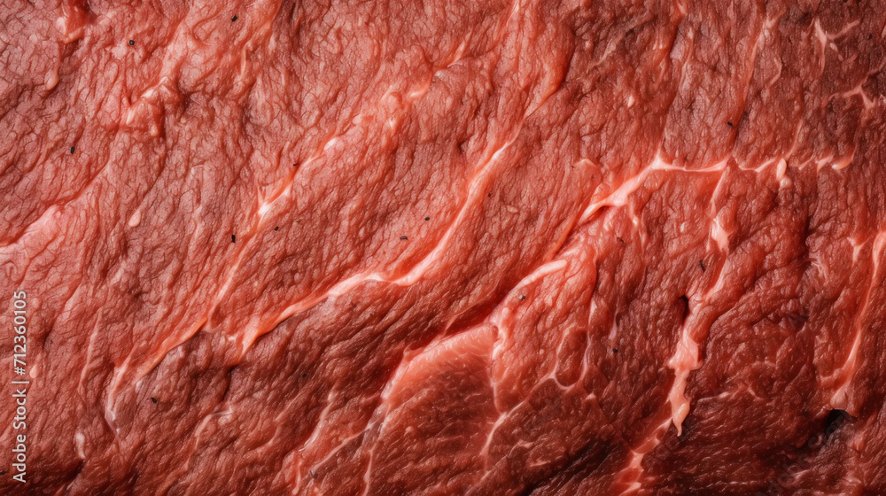 Close-up of fresh raw red beef meat steak structure. Food background. Generative AI Close-up of fresh raw red beef meat steak structure. Food background. Generative AI