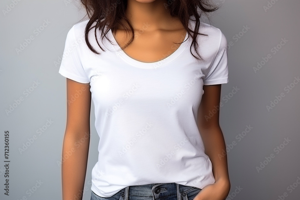 Woman in White Tshirt Mockup created with Generative AI Woman in White Tshirt Mockup created with Generative AI