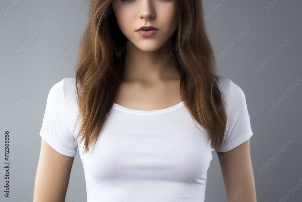Woman in White Tshirt Mockup created with Generative AI Woman in White Tshirt Mockup created with Generative AI