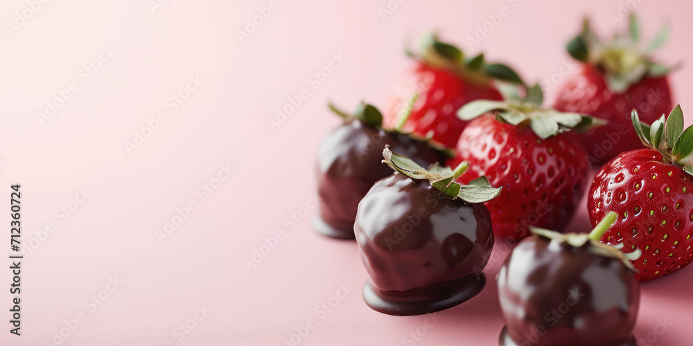 Chocolate-Dipped Strawberries on Pastel background with copy space. Gourmet chocolate-dipped strawberries, ideal for desserts and celebrations.