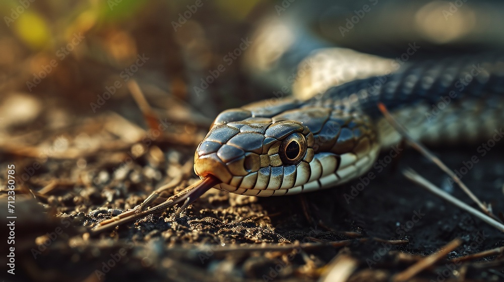 The snake slithers along the ground. Created with Generative Ai technology.