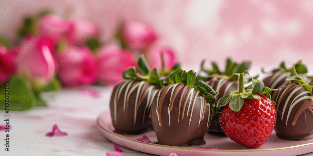 Chocolate-Dipped Strawberries on Pastel background with copy space. Gourmet chocolate dipped strawberries, ideal for desserts and celebrations. Chocolate-Dipped Strawberries on Pastel background with copy space. Gourmet chocolate dipped strawberries, ideal for desserts and celebrations.