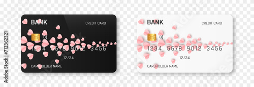 Bank card vector template png. Bank card with a design for Valentine's Day. Plastic bank card png.