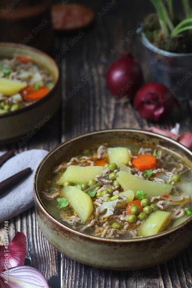 A bowl with traditional German dish - stew Eintopf A bowl with traditional German dish - stew Eintopf