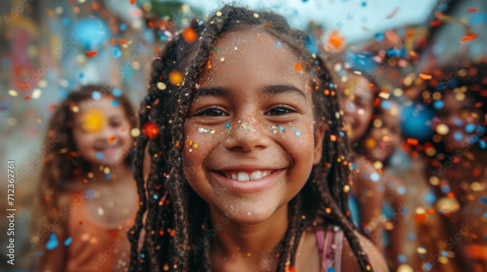 enfants avec des confettis sur le visage pendant un anniversaire enfants avec des confettis sur le visage pendant un anniversaire