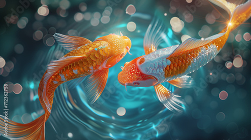 Two koi carp made of gold thread and jewels