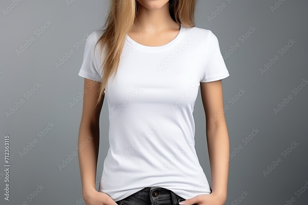 Woman in White Tshirt Mockup created with Generative AI Woman in White Tshirt Mockup created with Generative AI