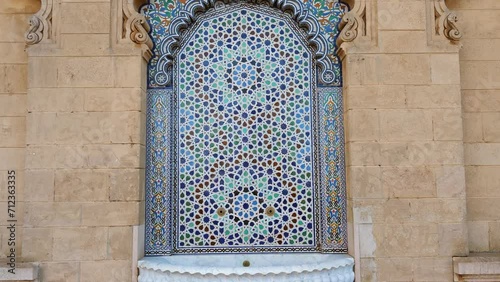 Traditional mosaic wall artworks located at the Hassan Mosque in Rabat, Morocco