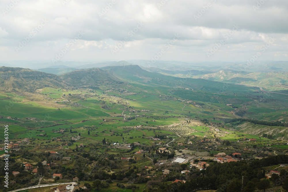 A panorama of agriculture countryside around Enna, Sicily, Italy	