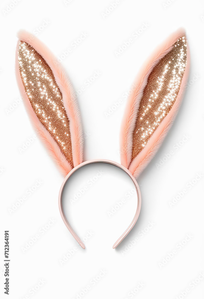 Cute easter bunny ears headdress in peach fuzz with copy space