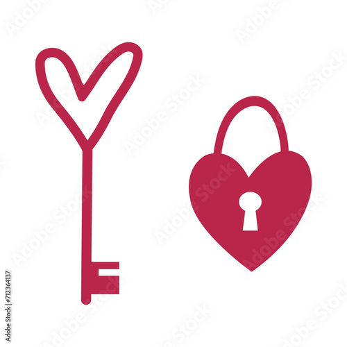Cute heart shaped padlock and key. Valentine's Day design element.