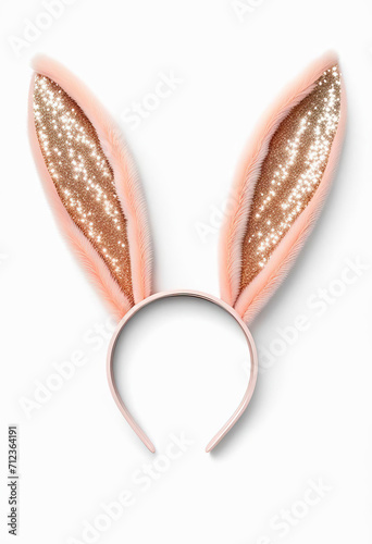 Cute easter bunny ears headdress in peach fuzz with copy space