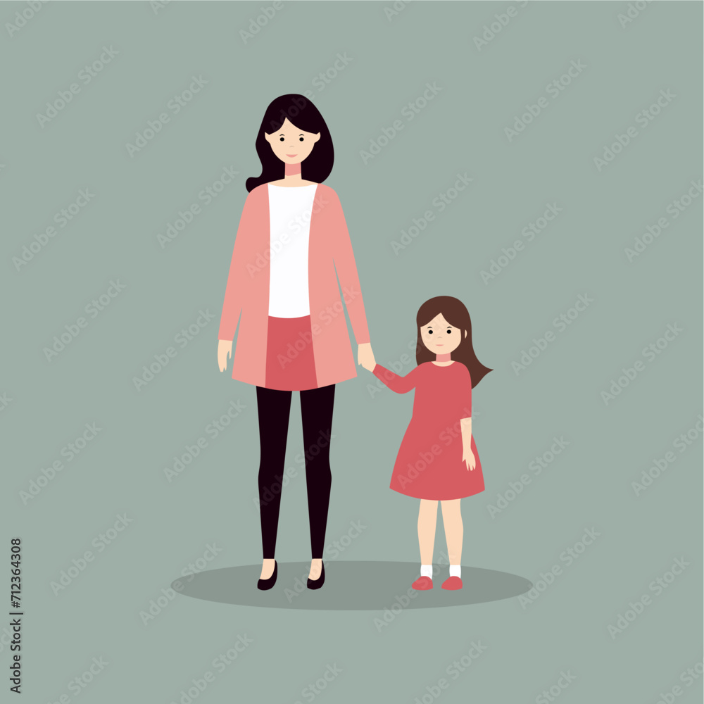 mother and daughter vector flat illustration