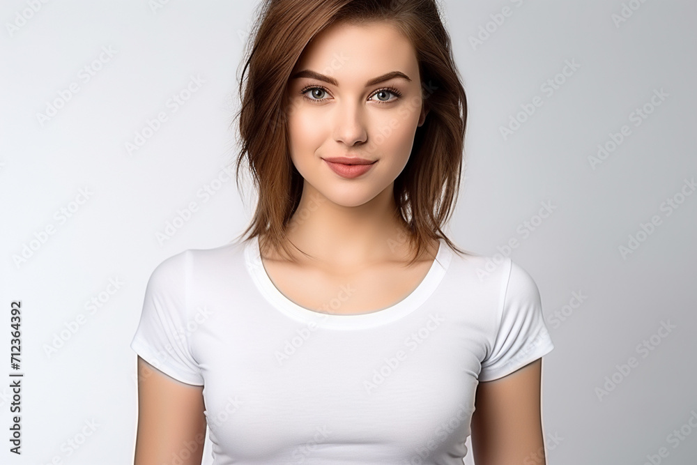 Woman in White Tshirt Mockup created with Generative AI Woman in White Tshirt Mockup created with Generative AI