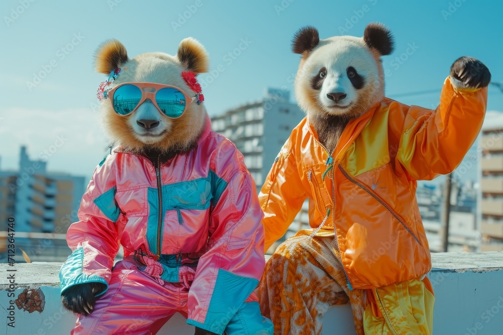2 pandas rappeur habiller en survêtement trop stylé dans la rue 2 pandas rappeur habiller en survêtement trop stylé dans la rue