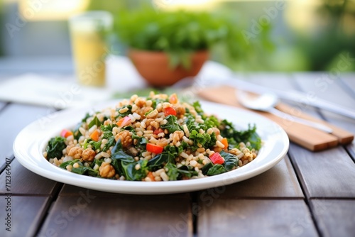 vegan farro salad with chickpeas and baby kale