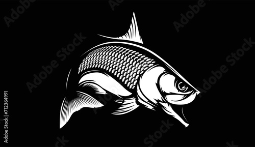 Tarpon fish skeleton. Tarpon fish emblem. Fishing theme illustration. Fish Isolated on white.