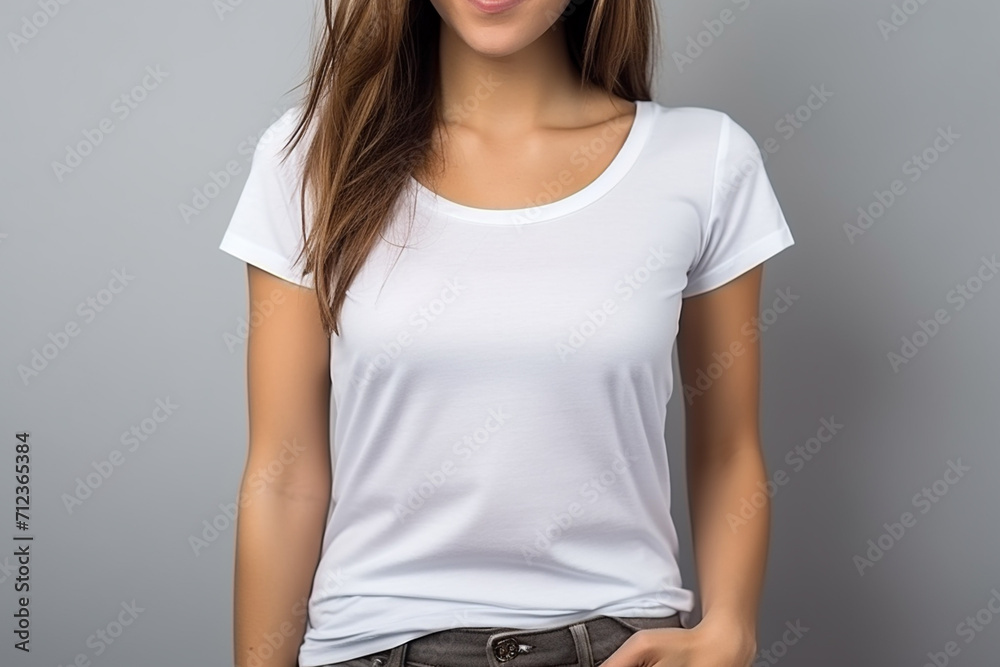 Woman in White Tshirt Mockup created with Generative AI Woman in White Tshirt Mockup created with Generative AI