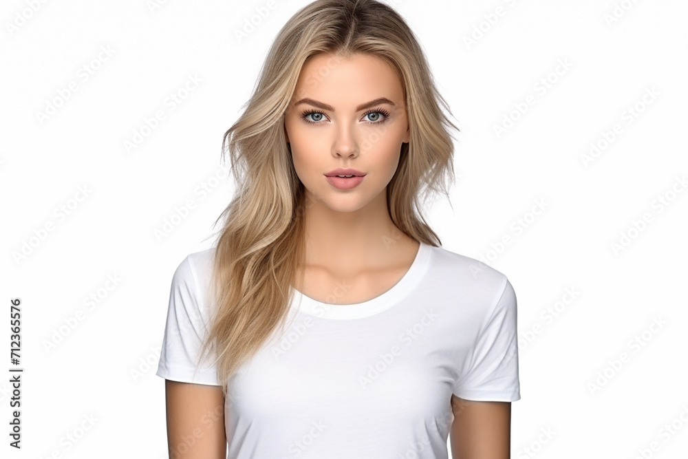 Woman in White Tshirt Mockup created with Generative AI Woman in White Tshirt Mockup created with Generative AI