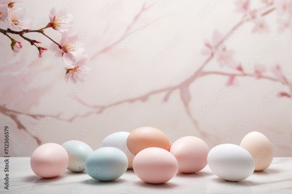 pin pastel color of easter eggs and décor background wit copy space for text 