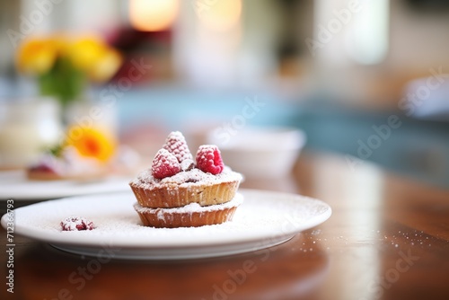 raspberry muffins with a dust of powdered sugar