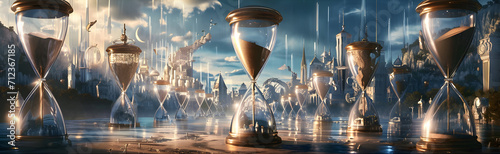 Hourglass city, the world of time, fantastic surreal illustration. photo