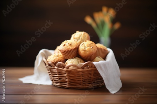 banana nut muffins in a wooden basket